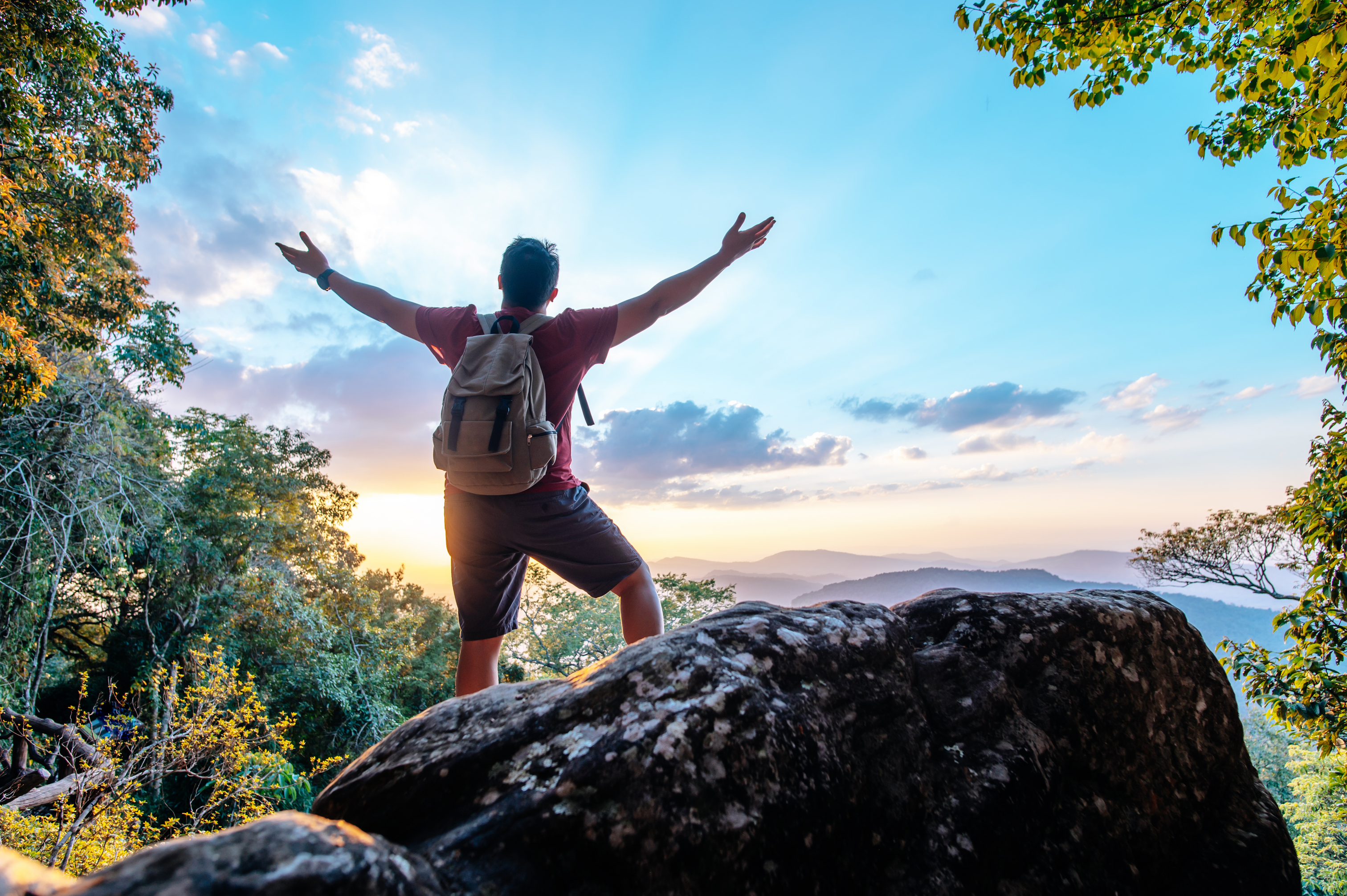 World traveler with BookMe travel services including flights, hotels, and tours